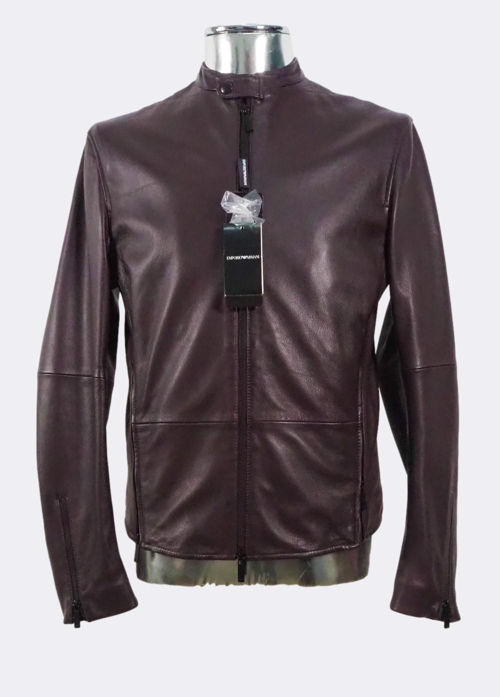 Men s Emporio Armani Burgundy Cafe Racer Leather Jacket EU48