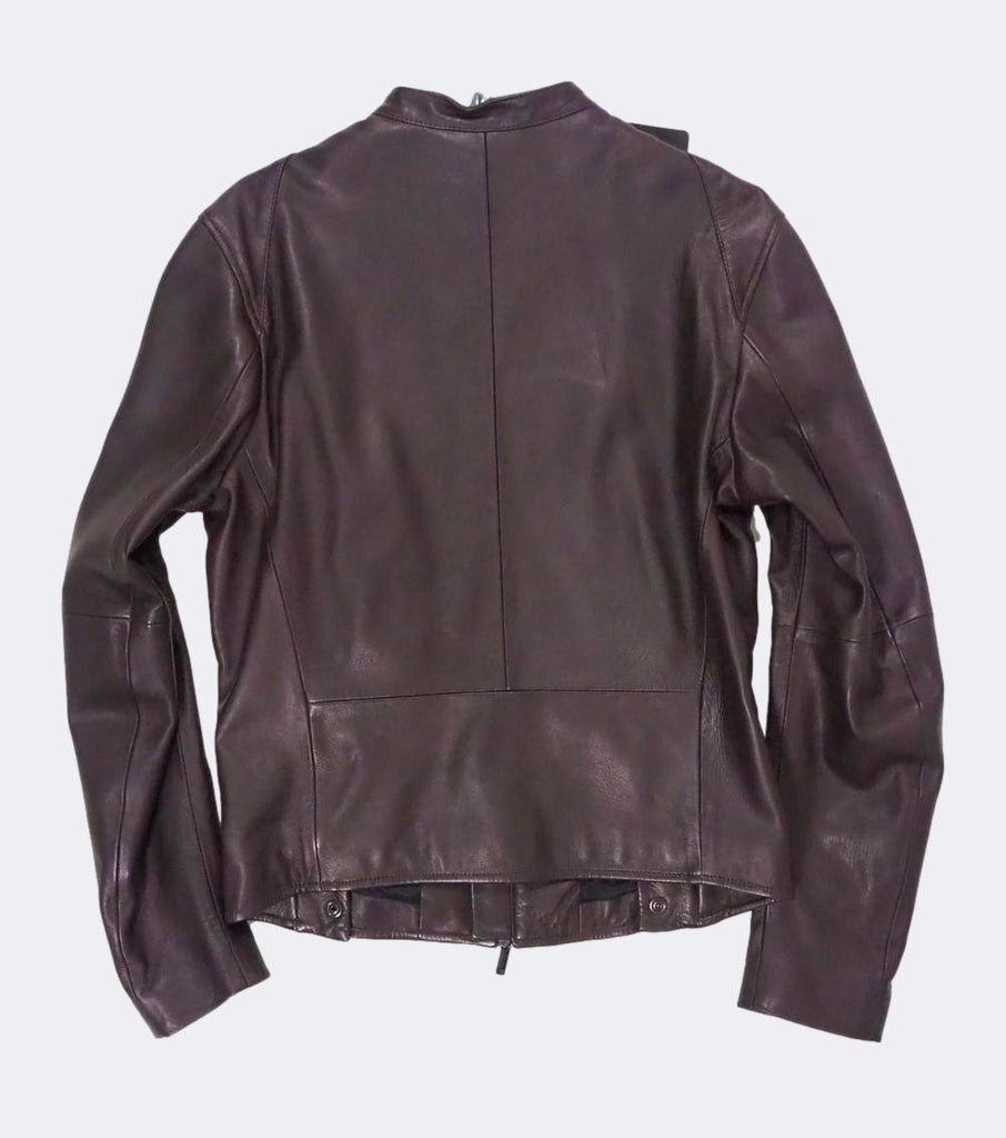 Men's Emporio Armani Burgundy Cafe Racer Leather Jacket EU48