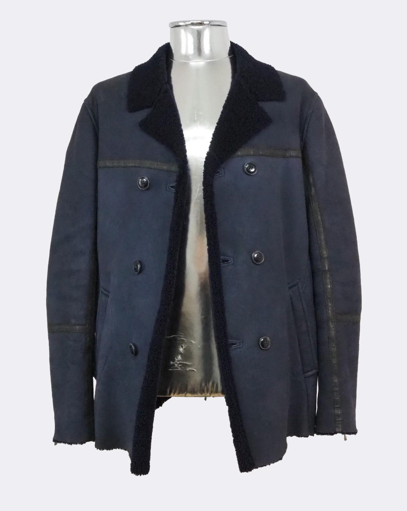 Blue Shearling Leather Peacoat