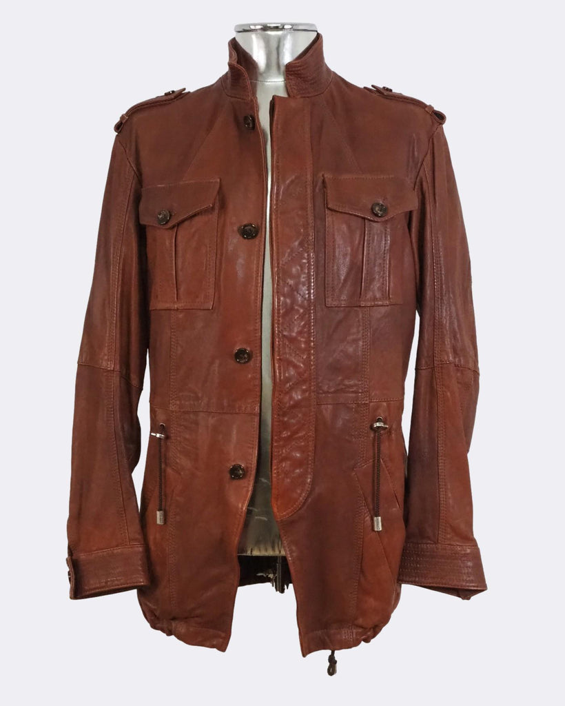 Leather Field Jacket with Drawstring Pull