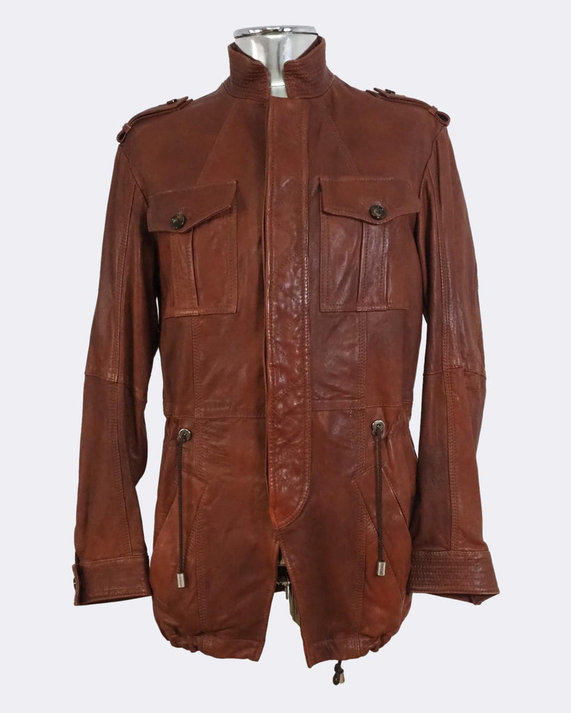 Men s John Galliano Leather Field Jacket Large Brown Medium EU48 atemporali