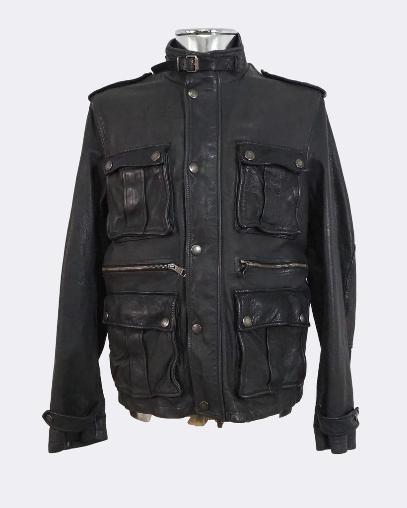 Men s Burberry Brit Calfskin Leather Field Jacket Black Large EU50 atemporali