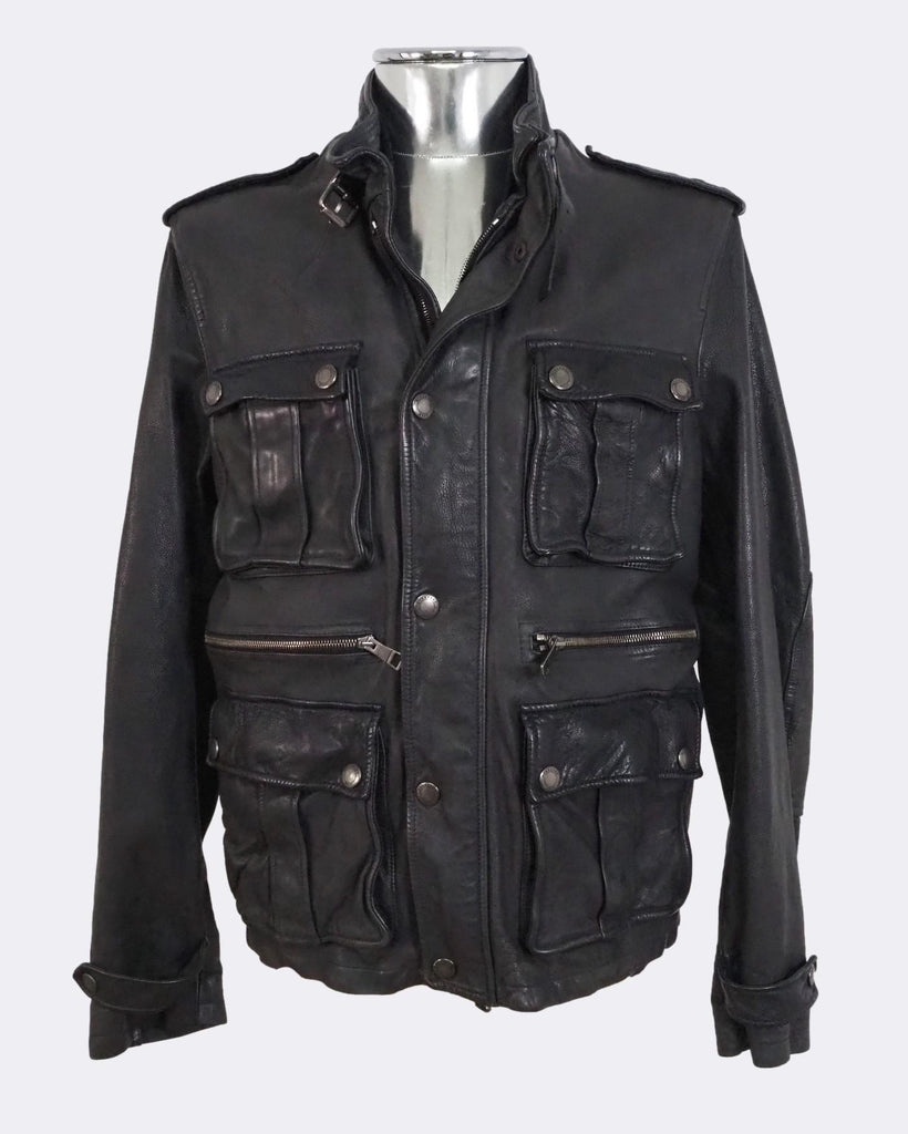 Black Calfskin Leather Field Jacket XL