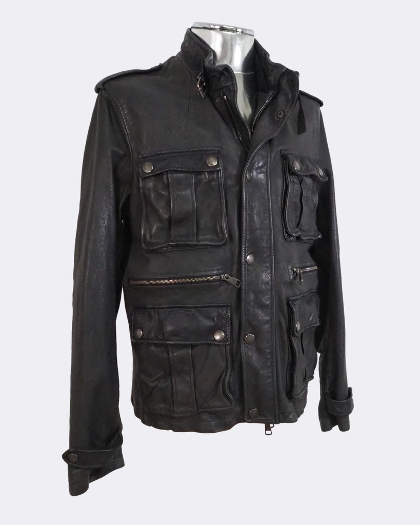 Men s Burberry Brit Calfskin Leather Field Jacket Black Large EU50 atemporali
