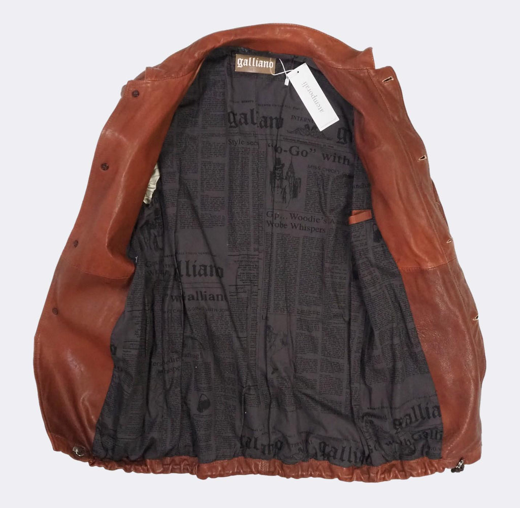 Men's John Galliano Leather Field Jacket Large Brown Medium