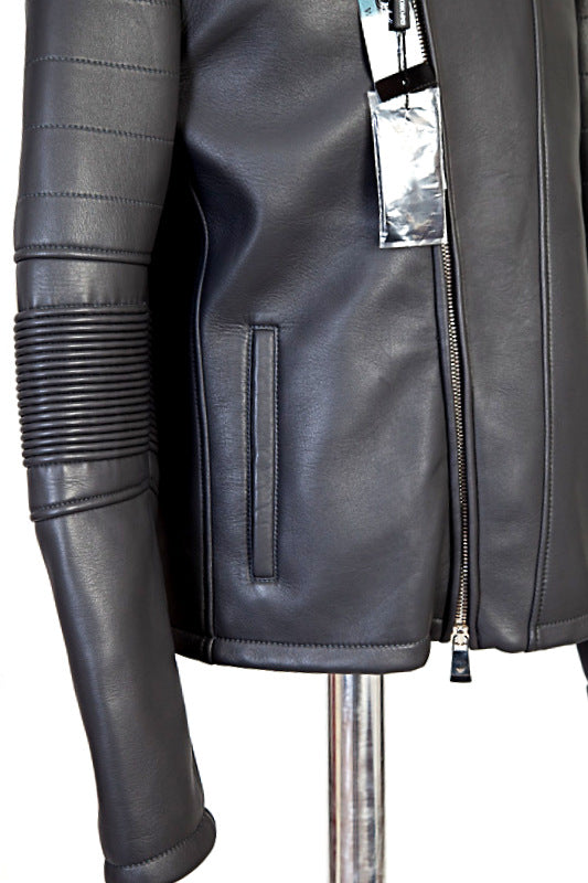 Mens ribbed hot sale leather jacket