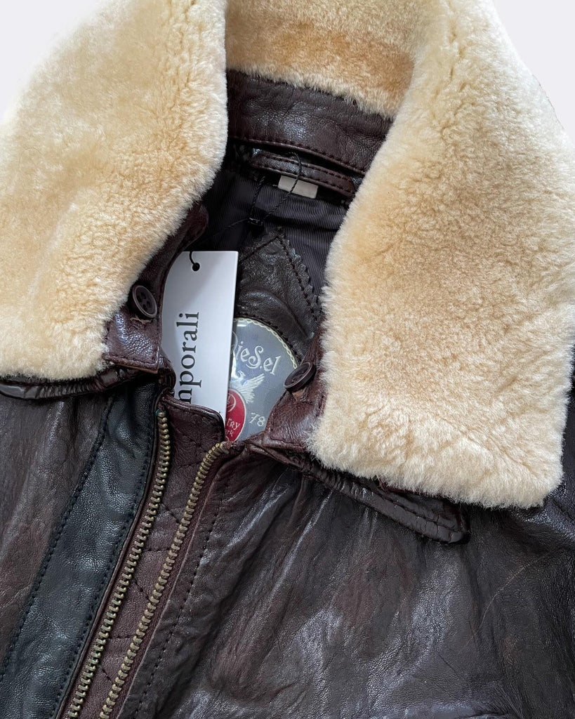 Men's Diesel ´Letric' Fur Collar Leather Jacket Brown Medium